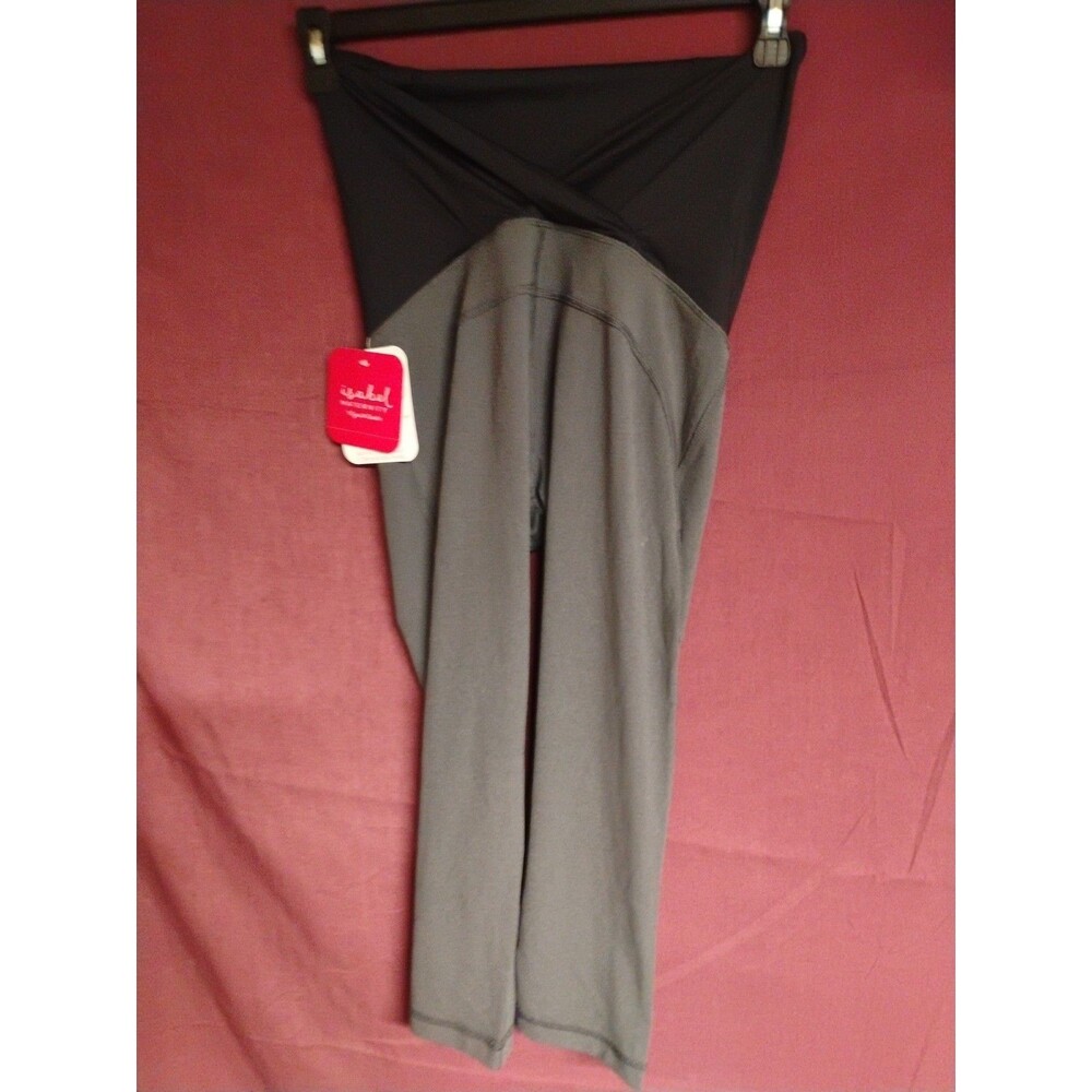 Isabel Maternity Womens Small Dark Heather Gray Active Capri Pant Grey/Black